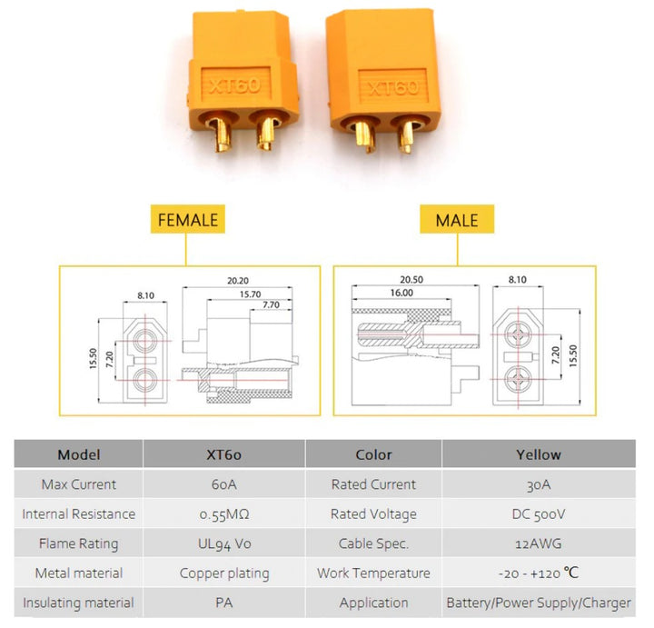 XT60 XT-60 Male Female Plug and Connector Set